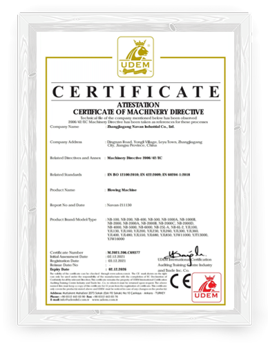 Certificate of Molding Machinery Directive